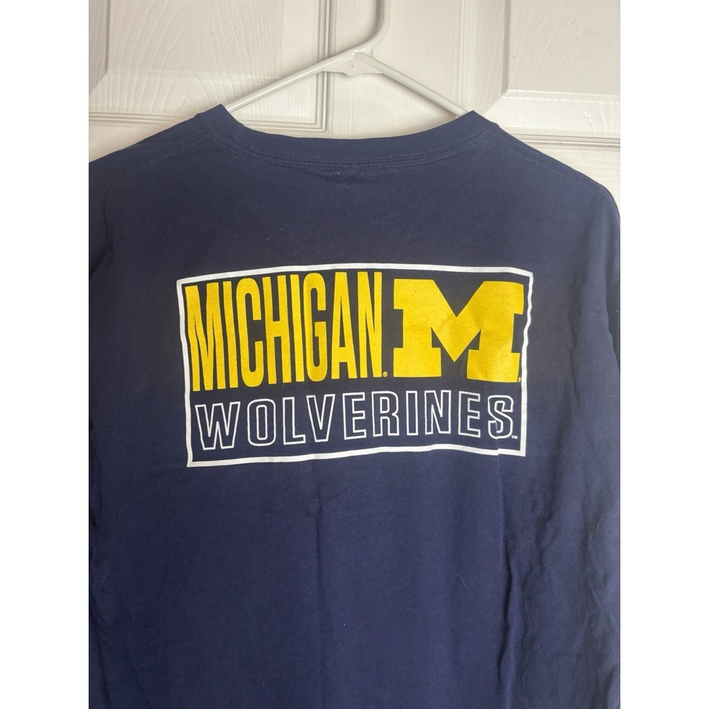 Russell Michigan Wolverines Long Sleeve Blue T-Shirt Men's Large Full Back Logo